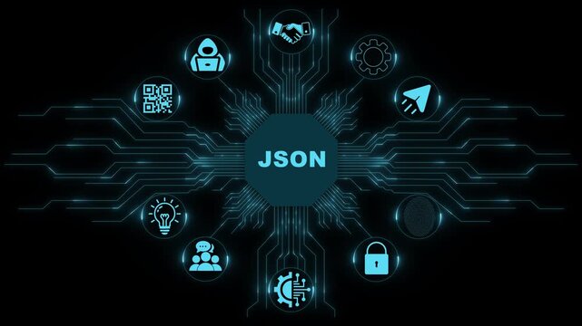 JSON Technology Interface with Digital Data Exchange and Advanced Network Communication 4k visuals