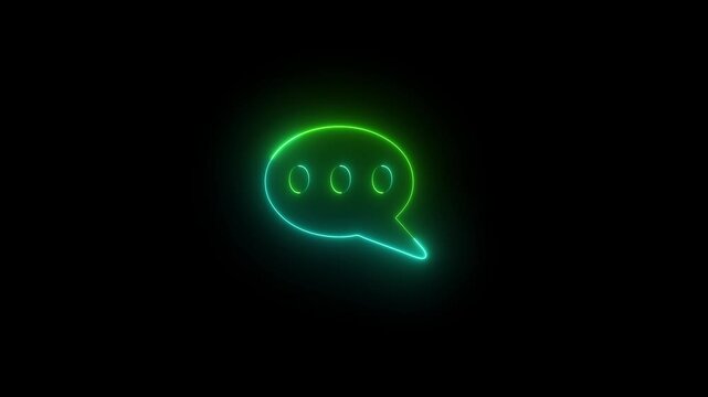 neon text message animated outline icon on black background