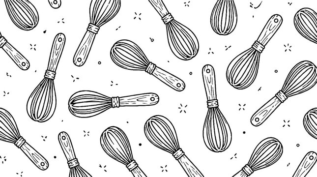 Repeating pattern of whisk and eggbeater illustrations.