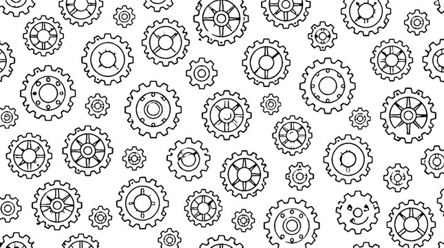 Detailed black and white gear and cogwheel pattern design.