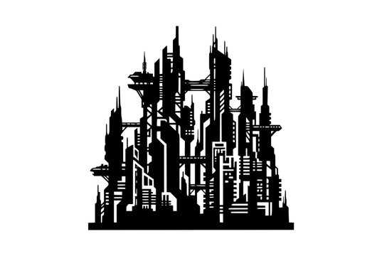 Futuristic Sci-Fi Cityscape Silhouette Vector Illustration