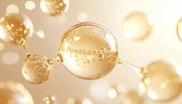 高濃度コラーゲンをイメージしたゴールド分子構造とハリ肌を支える先進美容テクノロジー ジェネレーティブAI