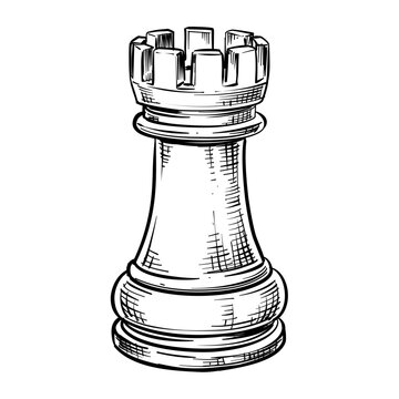 rook chess piece vector line art hand drawn illustration