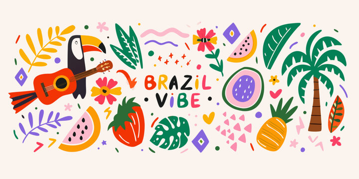 Tropical floral ornament with toucan and fruit a colorful vector illustration pattern palm leaves pineapple