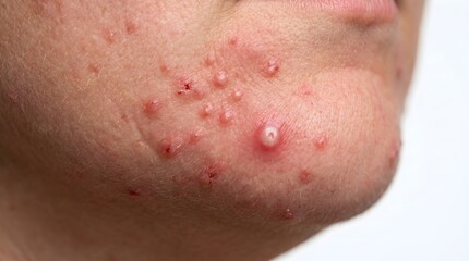 Fototapeta premium Acne Mechanica Irritation from Friction and Pressure on Chin and Jawline Close Up