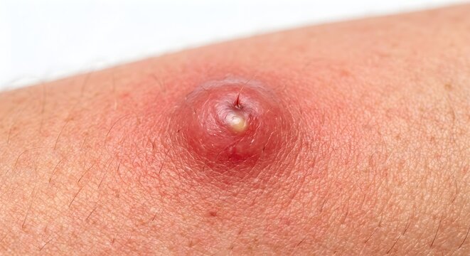 Furuncle Caused by Blocked Hair Follicle Skin Infection Close Up