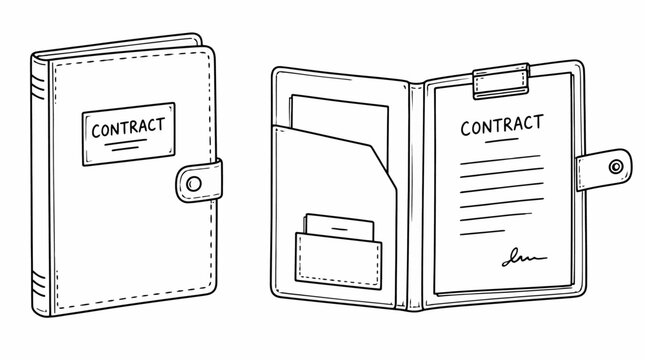 Contract folder with documents and pockets illustration.
