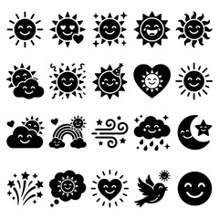 Naklejka premium Smiling suns and weather graphic elements