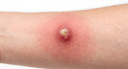 Fototapeta premium Furuncle Skin Boil with Surrounding Cellulitis Redness Macro Photography