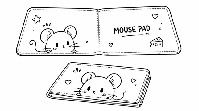 Illustrated mouse pad with cute cartoon mouse design.