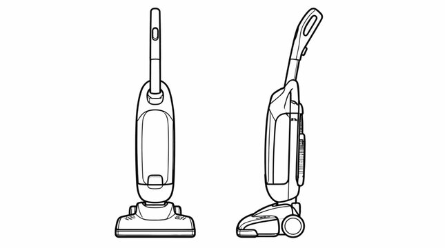 Upright and handheld vacuum cleaner line art illustrations.