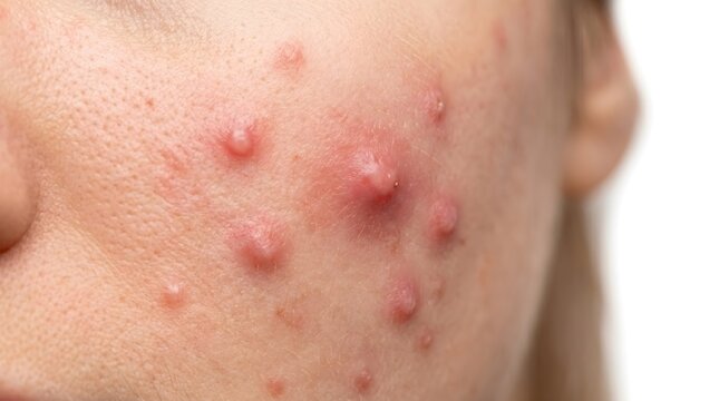 Inflamed Papule Acne Bumps on Cheek Skin Close Up
