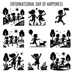 Obraz premium International Day of Happiness kids playing outdoors set