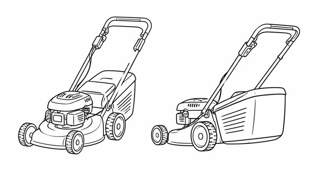 Two lawn mowers with different designs and features.