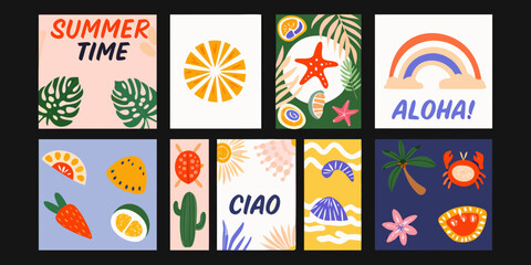 Floral ornament collection with tropical elements and bright colors vector illustration foliage summer beach theme © Ripan