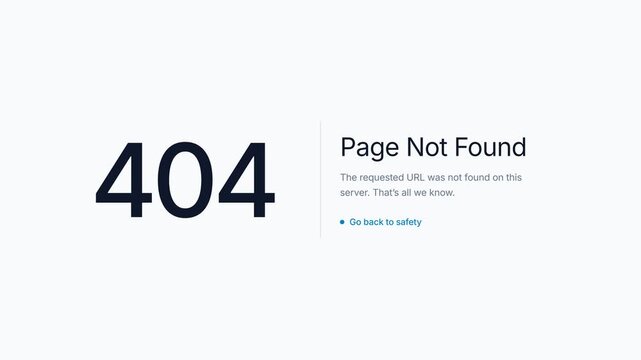 Error 404 Page Not Found Display.