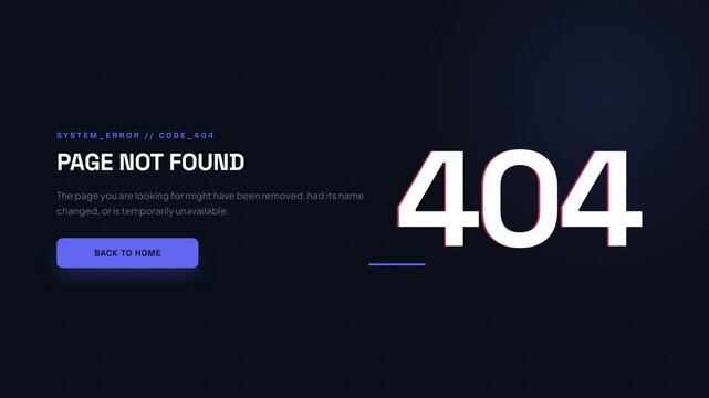 Error 404 Page Not Found Screen.