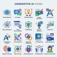 Fototapeta premium Set of Twenty Colorful Generative Artificial Intelligence Technology Icons