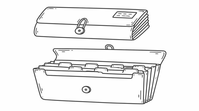 Open metal box with organized file dividers inside.