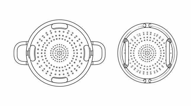 Two wire mesh colanders with handles illustration.