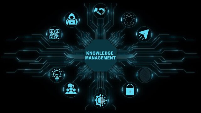 Knowledge Management Technology Interface with Digital Information Systems and Smart Enterprise Analytics 4k animation video