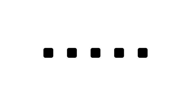 Five Black Rounded Squares Pulsing in Wave Motion, Minimal Abstract Animation on White Background