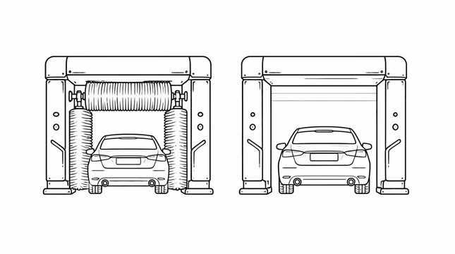 Car wash station with vehicle inside illustration.