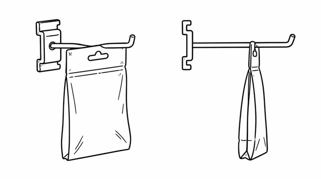 Wall mounted plastic bag holder with two hooks.