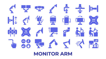 Fototapeta premium Blue ergonomic monitor arm and mount icon set.