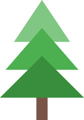 Obraz premium Simple minimalist geometric evergreen pine tree featuring three green tiered triangle shapes on a white illustration
