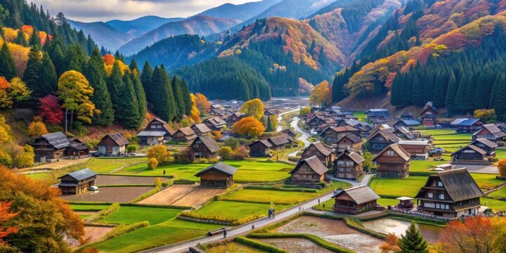 Serene Autumnal Landscape of Shirakawa-go Village