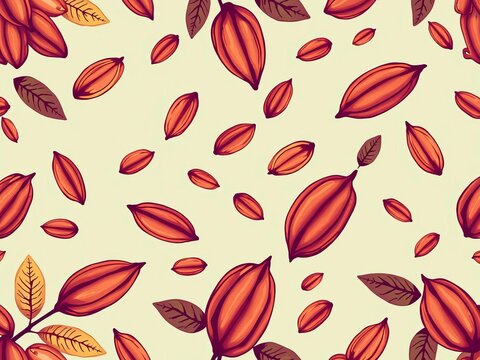 Vintage-inspired cocoa bean vector seamless pattern illustration, gold, illustrations