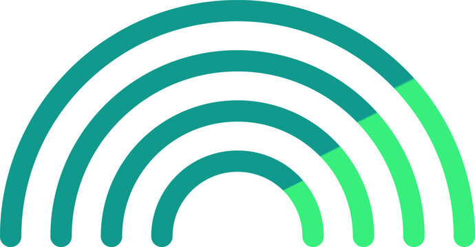 Minimalist teal and green concentric arcs forming a stylized half circle on white background illustration