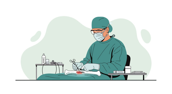 Surgeon Performing Medical Procedure in Operating Room Illustration