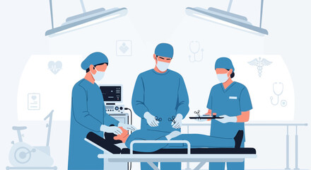 Fototapeta premium Surgeons Performing Operation in Modern Operating Room with Medical Equipment