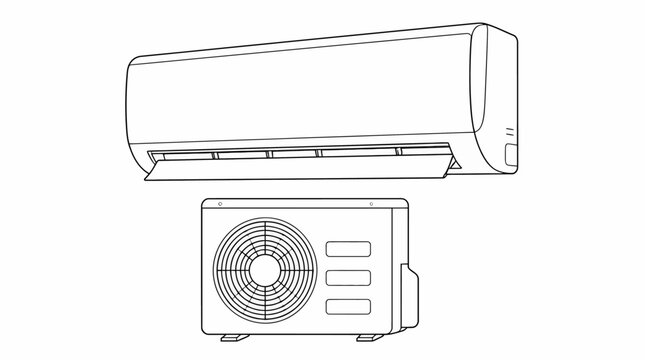 Modern split air conditioning unit with outdoor compressor.