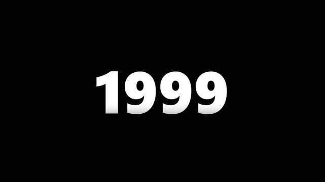 Retro digital date counter animation: 1996 to 2000 years transition on black background, 1997 1998 1999