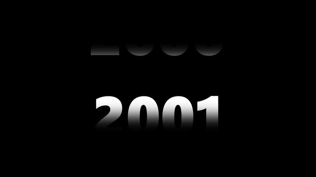 Dynamic digital year counter animation: scrolling timeline of years from 1997 to 2002 for historical context and retro motion