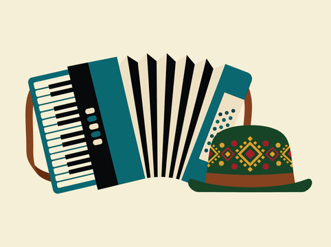 Minimalist Accordion and Traditional Folk Hat Illustration