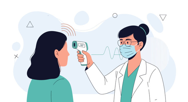 Doctor checking temperature with infrared thermometer during pandemic, healthcare concept