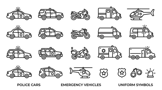 Emergency Vehicles Icons black car vector