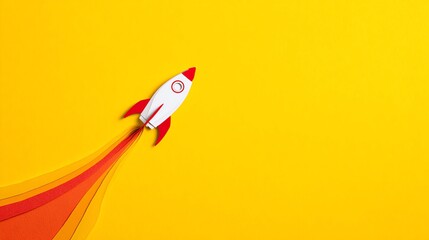 Naklejka premium Rocket launching against a vibrant yellow backdrop.
