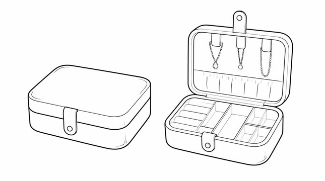 Illustration of a closed and open tool case with tools inside.