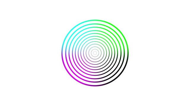 Concentric circles with a gradient of colors forming a spiral on a white background Keywords: spiral, concentric circles, gradient, color, rainbow, green, blue, purple, pink, white background