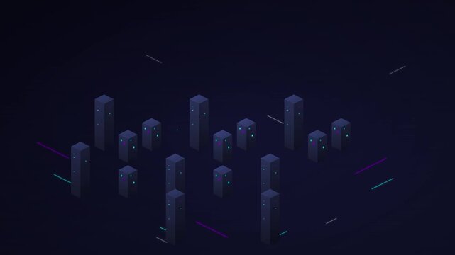 isometric city tech infrastructure moving vector background