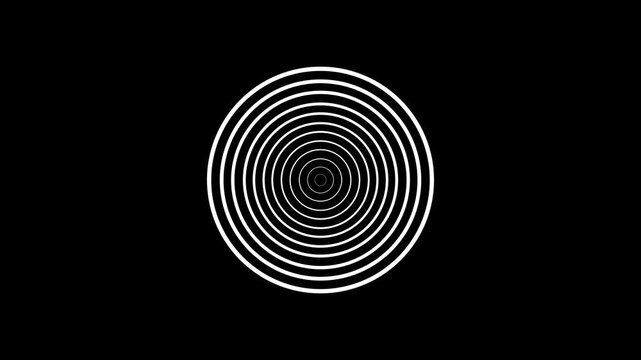 Concentric white circles forming a spiral on a black background Keywords: spiral, concentric circles, white, black background, abstract, geometric, pattern, design, graphic, vortex, tunnel