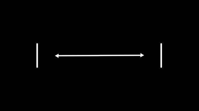 Two vertical lines with a double-headed arrow between them on a black background Keywords: distance, measurement, space, separation, gap, interval, dimension, comparison, parallel, lines, arrow