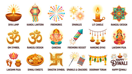 Fototapeta premium Festive Diwali celebration with lamps fireworks and decorations indoors