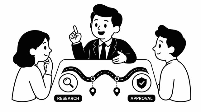 Business meeting approval process illustration.