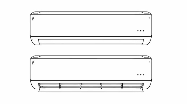 Modern white air conditioning unit front and back view.
